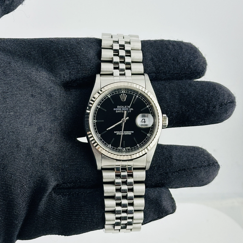 Rolex Datejust Black Dial on D Link Jubilee Bracelet Ref. 16234 2002 view 2
