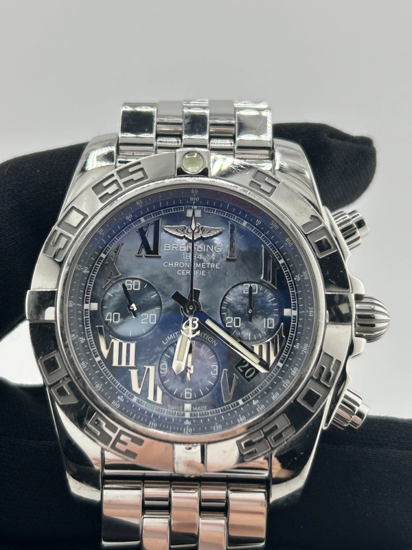 Breitling Chromomat 01 Blue Mop Dial on Stainless Steel Bracelet Ref. AB01111A/BG64 Complete 2016 view 3