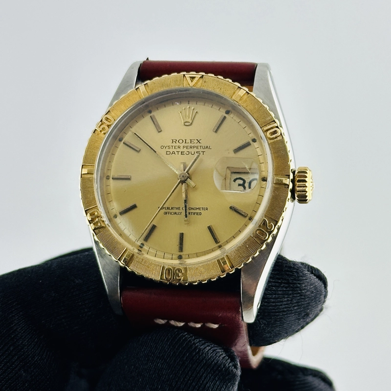 Rolex Datejust Turn-o-Graph Champagne Stick Dial on Generic Leather Og Buckle Ref. 6609 1958 view 2
