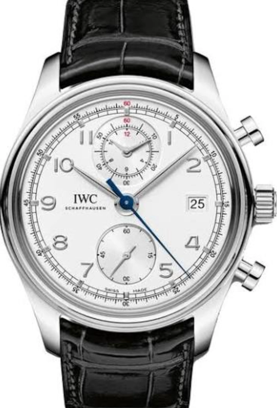 Iwc Portugieser Chronograph Classic Silver Dial on Black Leather Strap Ref. 1W390403