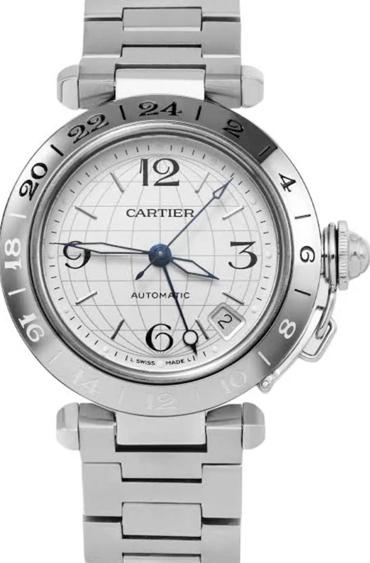 Cartier Pasha GMT Silver Dial on Stainless Steel Bracelet Ref. W31029M7