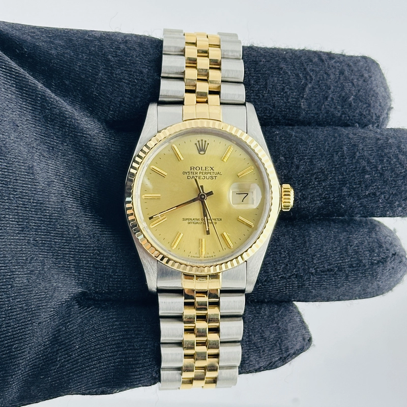 Rolex Datejust Champagne Stick Dial on D Link Jubilee Bracelet Ref. 16013 1986 view 3