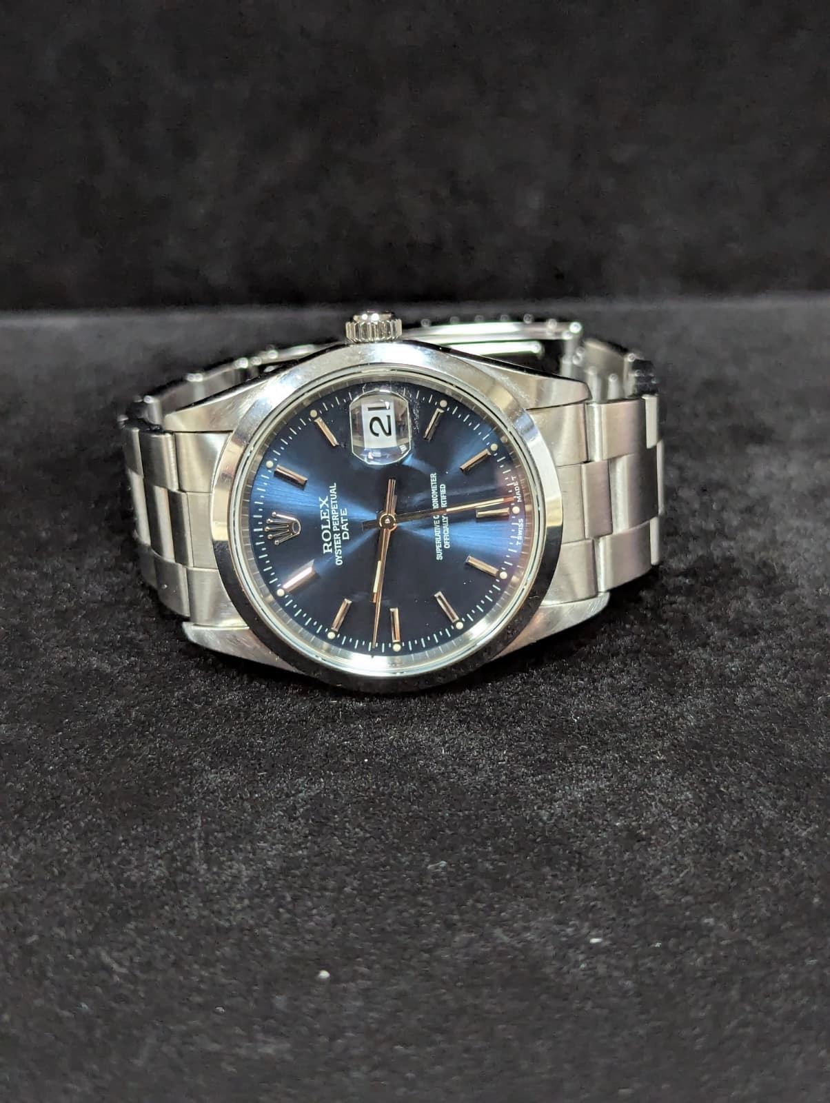 1996 Rolex Oyster Perpetual Date 15200 Blue Stick Dial SS Oyster No Papers 34mm — image 3
