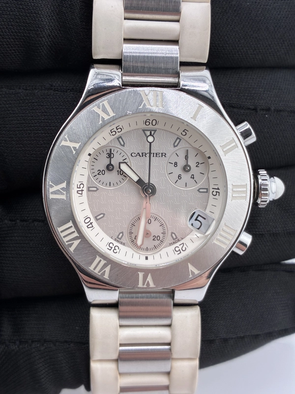 Cartier Chronoscaph 21 Silver Dial on Rubber Strap Ref. W10197U2 Papers 2007 view 2