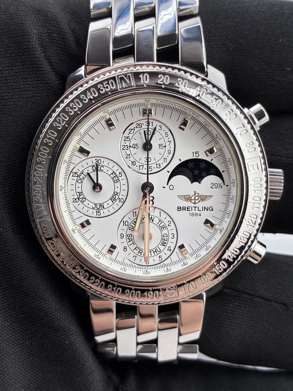 Breitling Astromat White Dial on Stainless Steel Bracelet Ref. A19405 Papers Open Date view 2