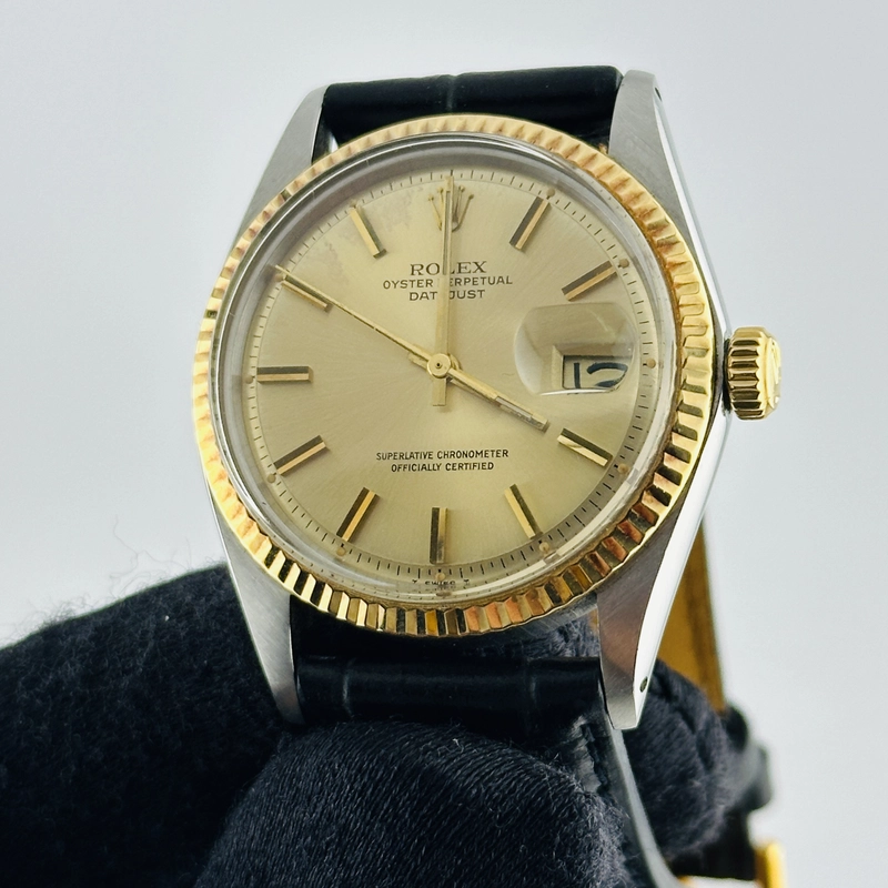 Rolex Datejust Champagne Stick Dial on Generic Leather Band Ref. 1601 1975 view 2