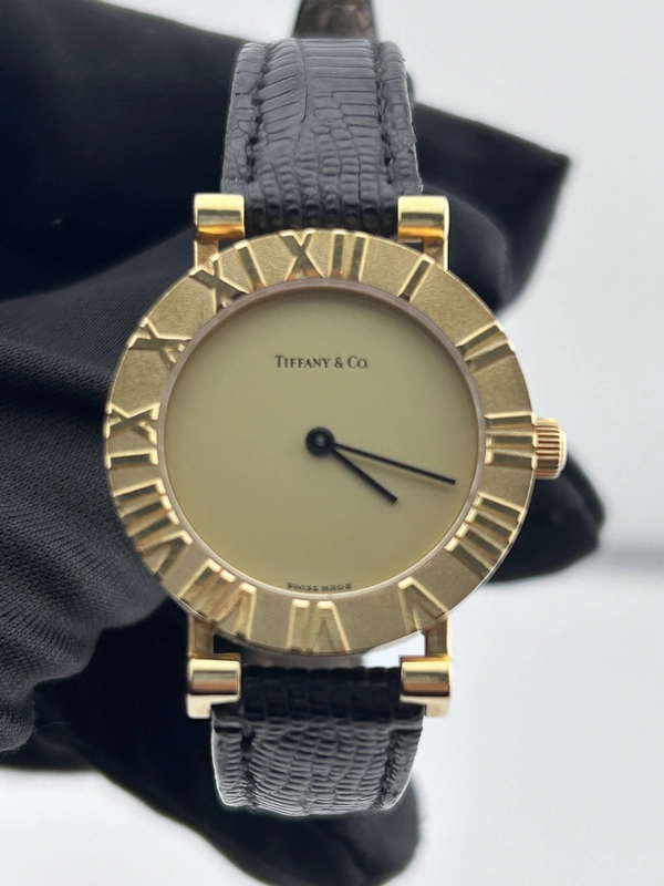 Tiffany & Co. Atlas Gold Dial on Black Leather Strap Ref. L0630 view 3