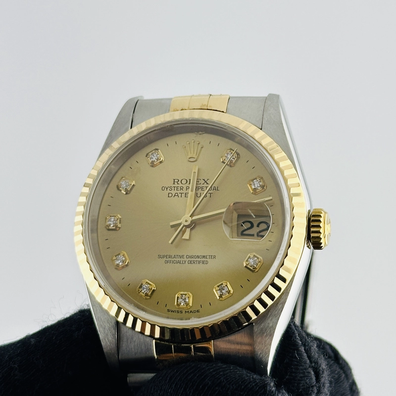 Rolex Datejust Champagne Diamond Factory Dial on D Link Jubilee Bracelet Ref. 16233G 1996 view 3