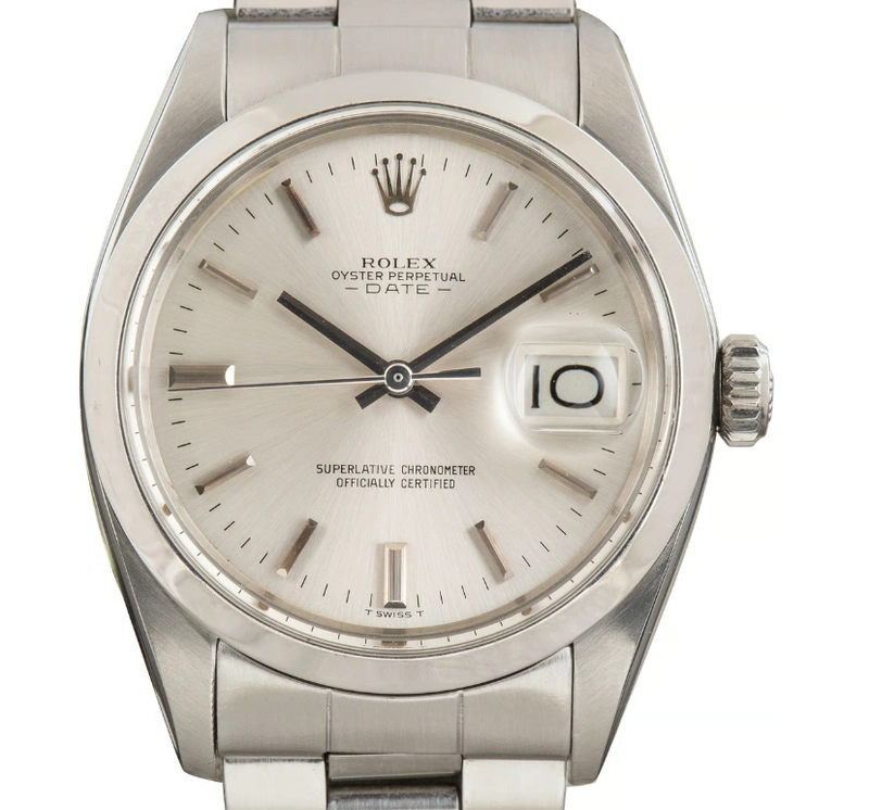 Rolex Oyster Perpetual Date Silver Stick Dial on Oyster Steel Bracelet Ref. 1500 1966