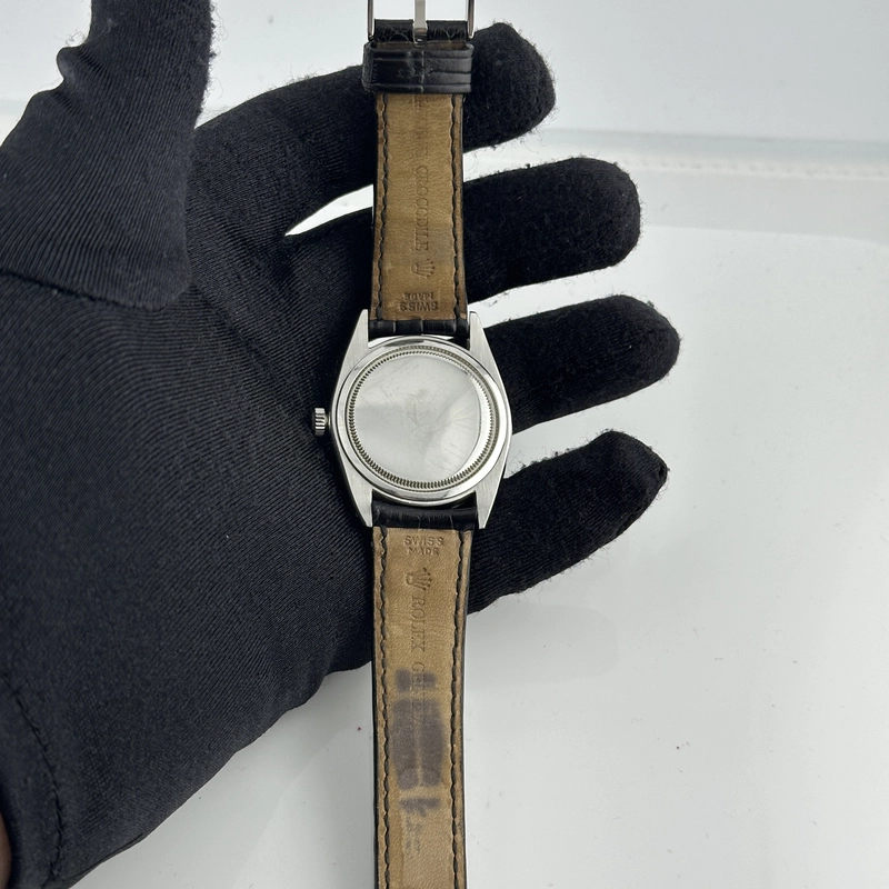 Rolex Oysterdate Precision Silver / Gold Stick Dial on Black Leather Strap Ref. 6694 view 6
