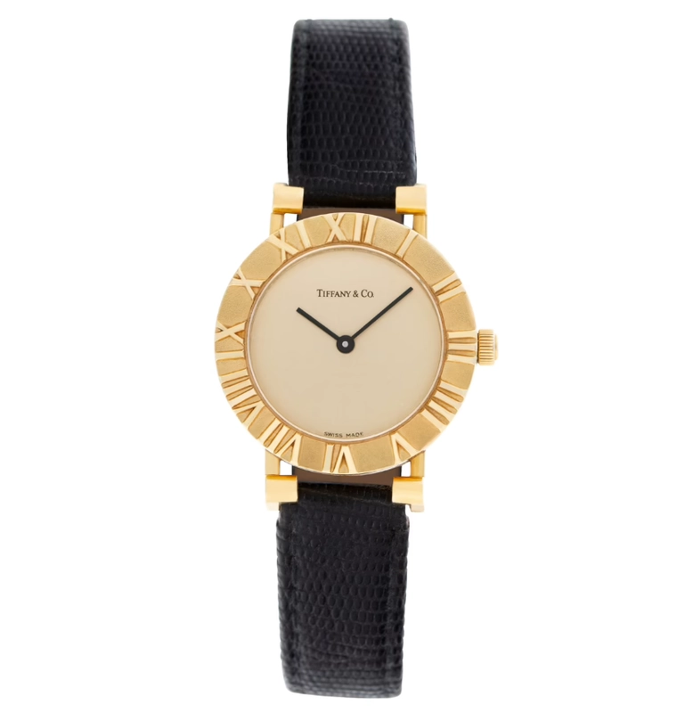 Tiffany & Co. Atlas Gold Dial on Black Leather Strap Ref. L0630