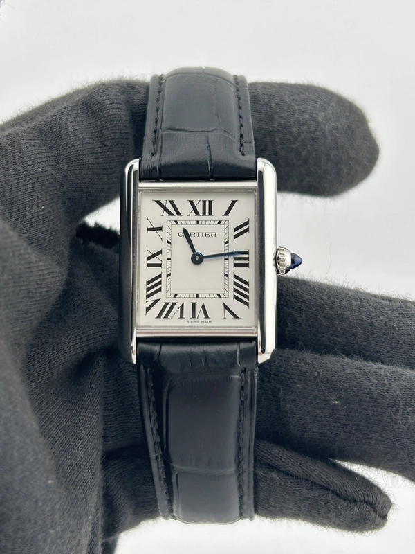 Cartier Tank Must Silver Roman Numerals Dial on Generic Black Leather Band Ref. WSTA0059 Card 2022 view 2