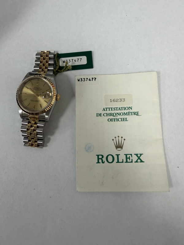 Rolex Datejust Champagne Stick Dial on D Link Jubilee Ref. 16233 Papers Open Date view 6