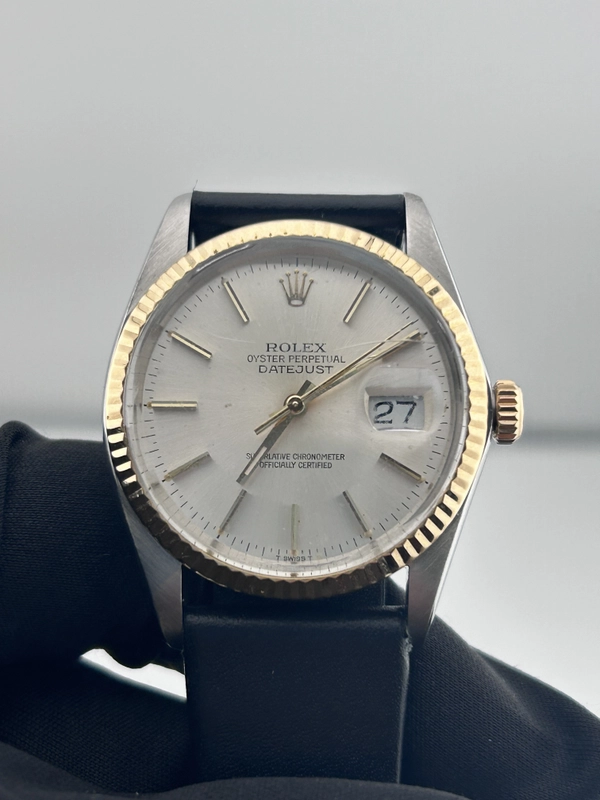 Rolex Datejust 36 Silver Index Dial on Generic Black Leather Band Ref. 16013 view 2