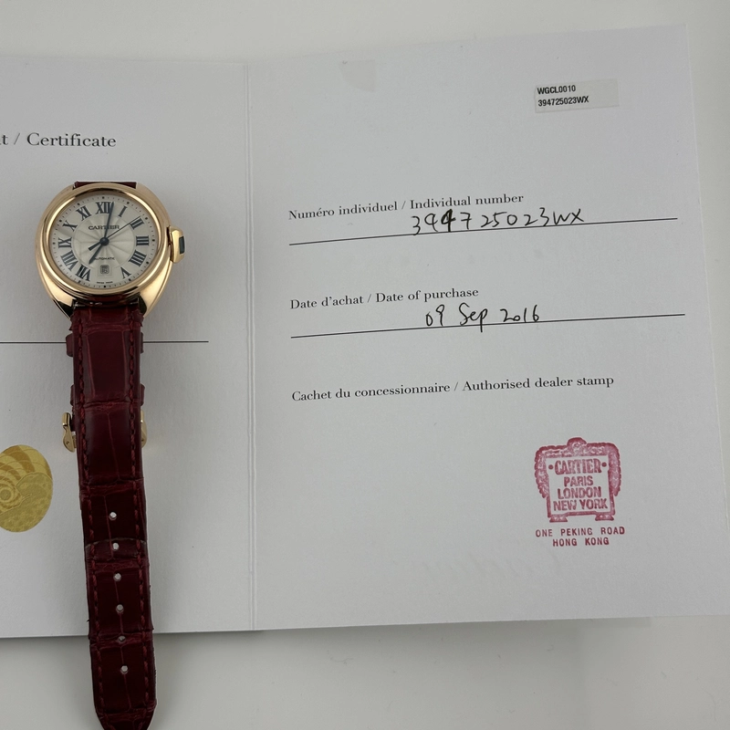 Cartier Cle Silver Roman Dial on Maroon Leather Ref. 3947/WGCL0010 Complete 2016 view 6