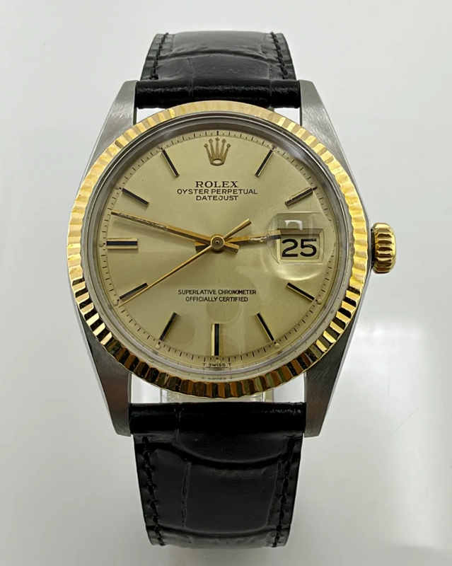 Rolex Datejust Champagne Stick Dial on Generic Leather Band Ref. 1601 1973