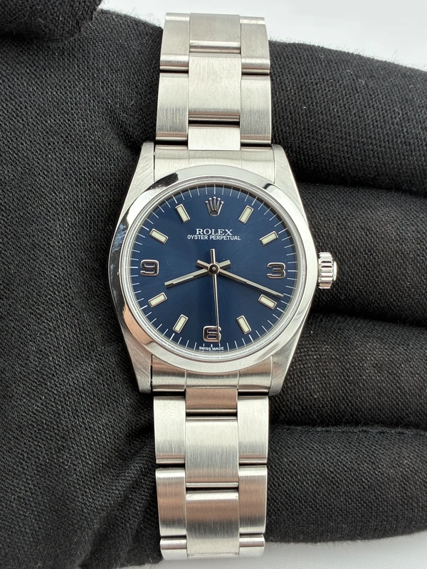 Rolex Oyster Perpetual Blue Dial on Oyster Bracelet Ref. 77080 Papers 1999 view 2