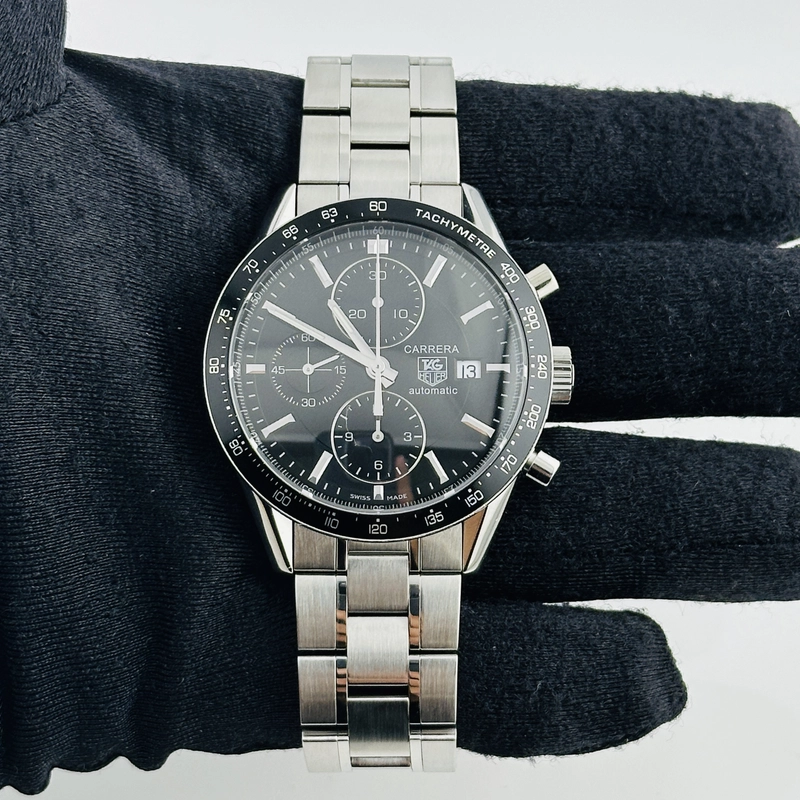 Tag Heuer Carrera Calibre 16 Black Dial on Stainless Steel Bracelet Ref. CV201E.BA0794 Complete 2013 view 2