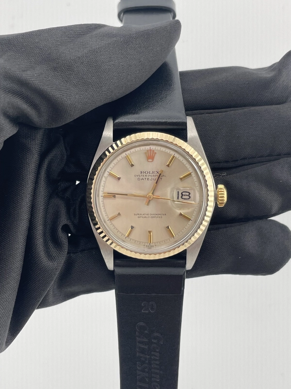 Rolex Datejust 36 Champagne Stick Dial on Generic Black Leather Band Ref. 1601 1974 view 2