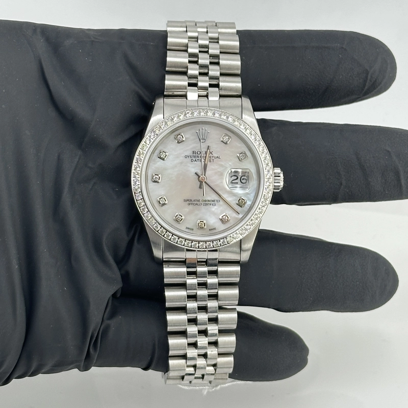 Rolex Datejust Am White Mop Diamond Dial on Jubilee D Link Bracelet Ref. 16030 1982
