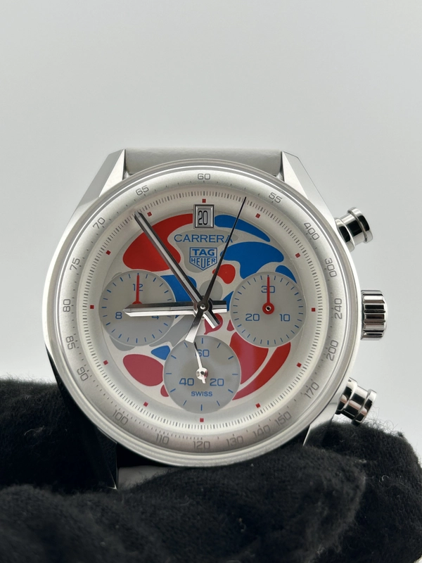 Tag Heuer Carrera Chrono Expo Osaka Silver Dial on White Leather Strap Ref. CBS221C.FC6619 Complete 2025 view 3