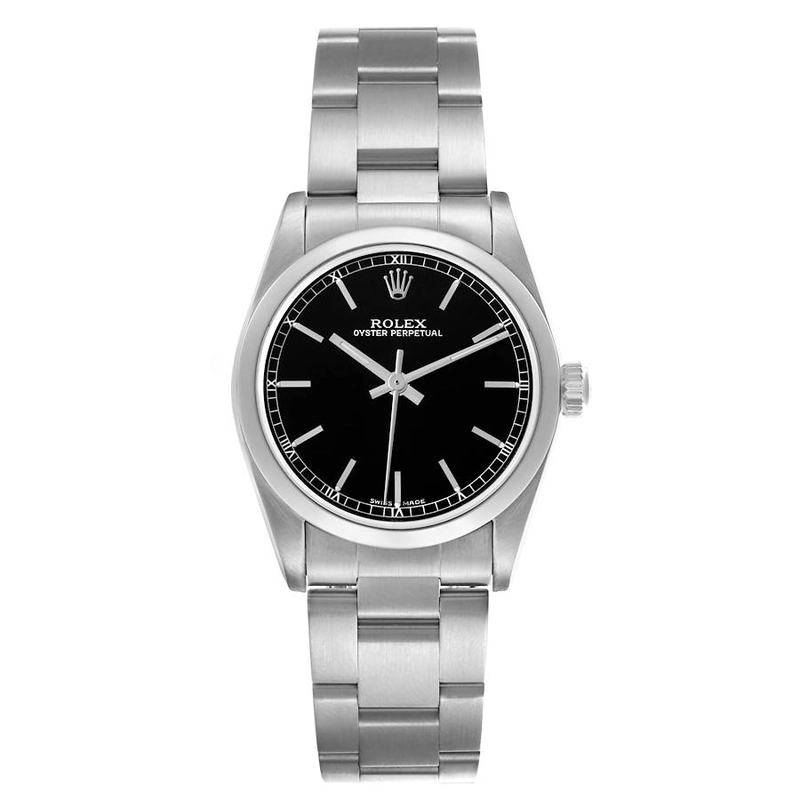 Rolex Oyster Perpetual Black Dial on Oyster Bracelet Ref. 77080 Papers Open Date