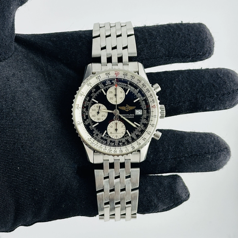 Breitling Navitimer Fighter Black Dial on Stainless Steel Bracelet Ref. A13330 Card 2001 view 2