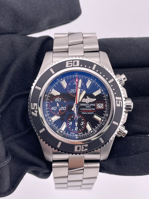 Breitling Superocean Chronograph II Black Dial on Stainless Steel Bracelet Ref. A13341/A110B81PRS Complete 2015 view 2