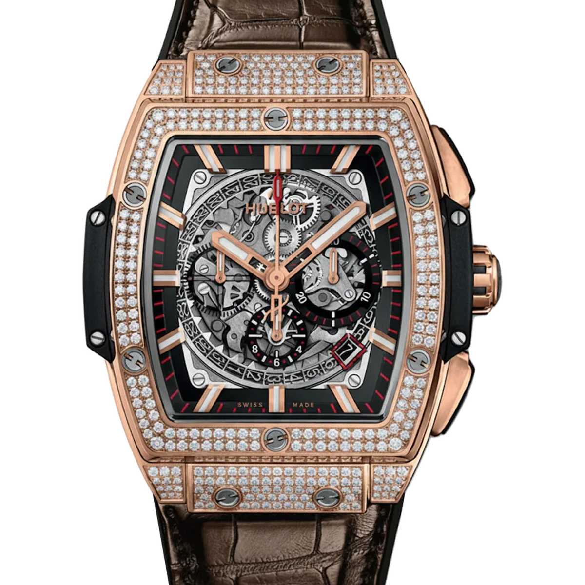 Hublot Hublot Spirit of Big Bang 45mm full pave rose gold on strap 601.OX.0183