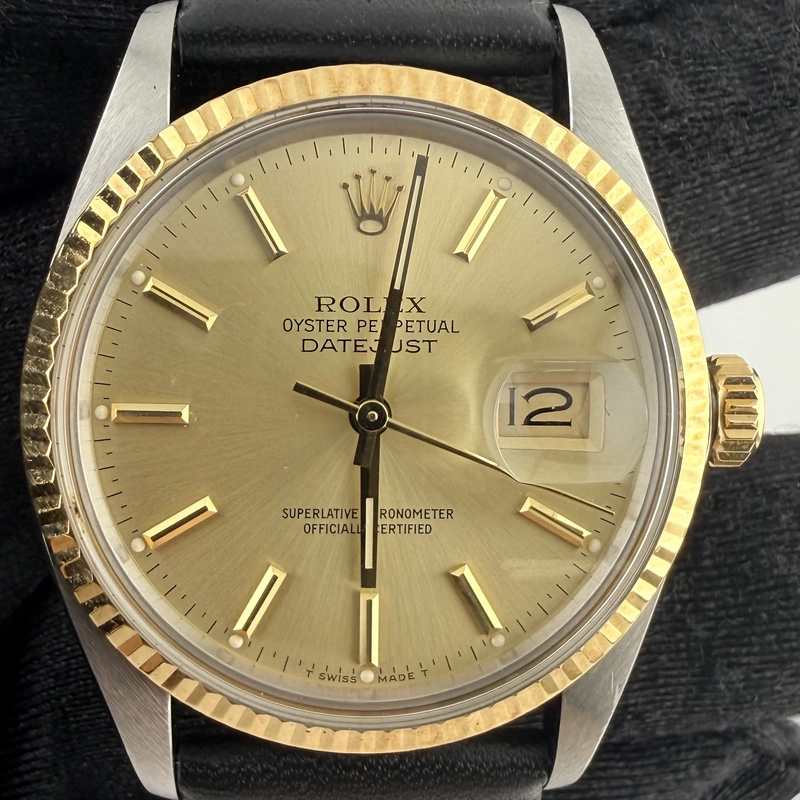 Rolex Datejust Champagne Stick Dial on Generic Leather Band Ref. 16013 1985 view 2