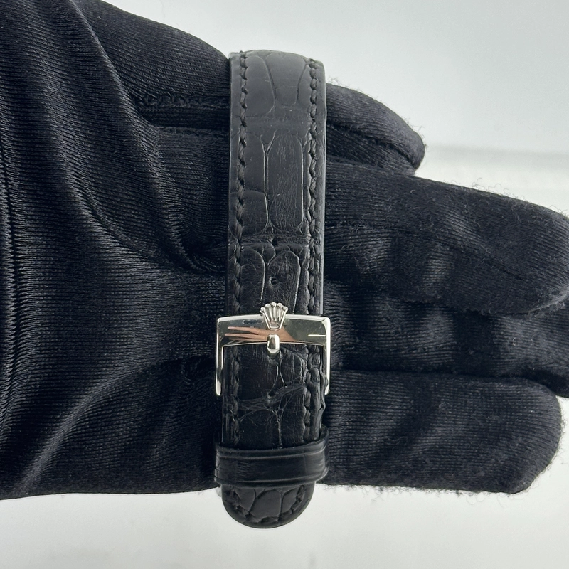 Rolex Oysterdate Precision Silver / Gold Stick Dial on Black Leather Strap Ref. 6694 view 3