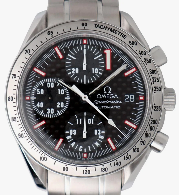 Omega Speedmaster Racing Black Dial on Stainless Steel Bracelet Ref. 3519.50 Complete Open Date