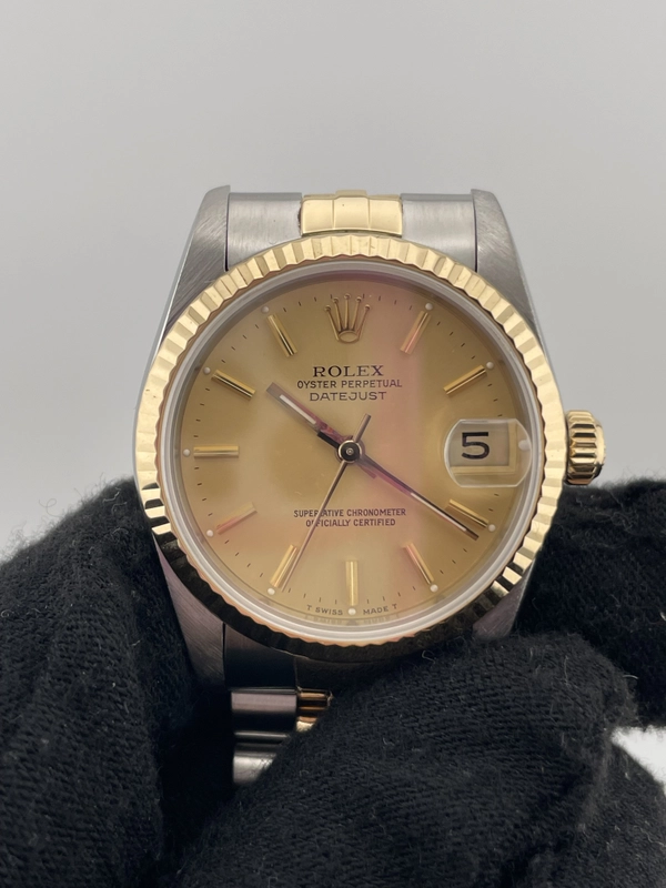 Rolex Datejust Champagne Stick Dial on Jubilee Ref. 68273 Papers Open Date view 3