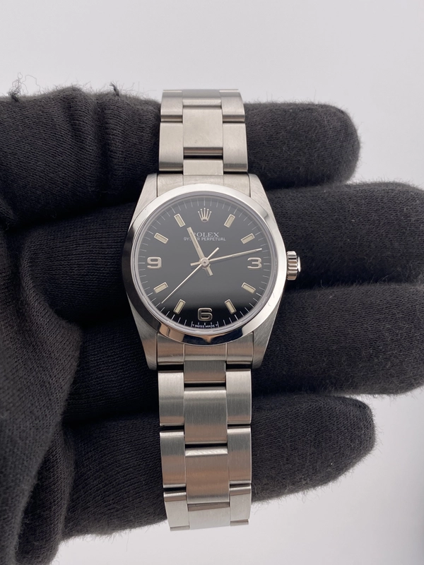 Rolex Oyster Perpetual Black Stick Dial on Oyster Ref. 77080 Papers 1999 view 2