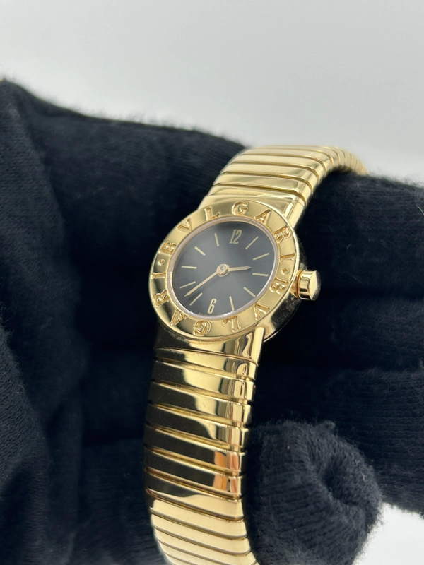 Bvlgari Mini Tubogas Black Dial on Yellow Gold Bracelet Ref. BB192T Papers 1996 view 3