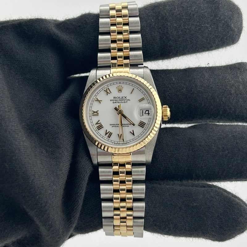 Rolex Datejust White Roman Dial on D Link Jubilee Ref. 68273 Papers 1991 view 2