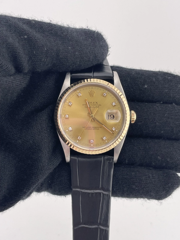 Rolex Datejust 36 Champagne Diamond Dial on Generic Leather Strap Ref. 16233 1991