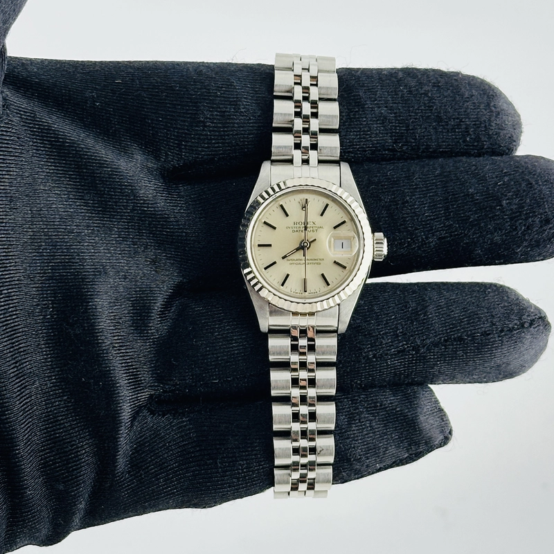 Rolex Datejust Lady Silver Stick Dial on D Link Jubilee Ref. 69174 Papers 1992 view 2