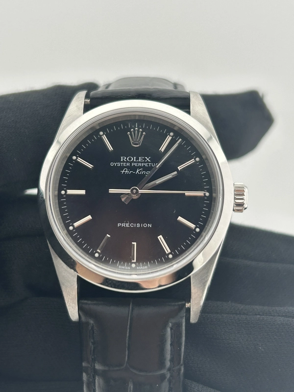 Rolex Air-King Black Dial on Generic Black Leather Strap Ref. 14000 1999 view 2