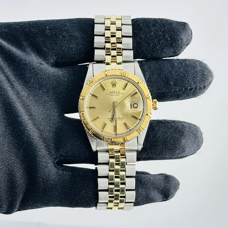 Rolex Datejust Turnograph Champagne Stick / Has Spots Dial on Folded Jubilee Bracelet Ref. 1625 1966 view 3