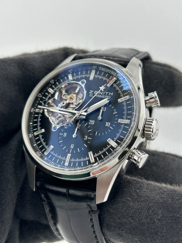 Zenith El Primero Chronomaster Black Dial on Black Leather Band Ref. 03.2080.4061/21.C496 Manuals Only and Box view 3