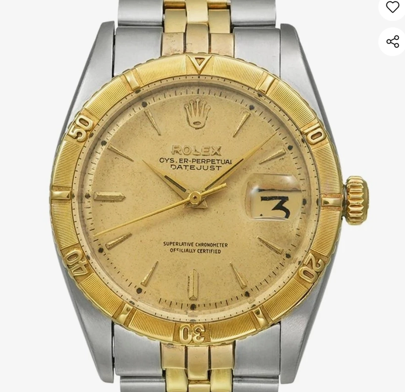 Rolex Datejust Turn-o-Graph Champagne Stick Dial on Generic Black Leather Band Ref. 6609 1958