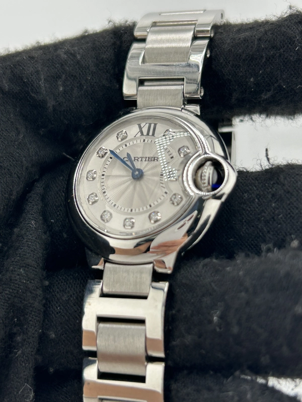 Cartier Ballon Bleu 28 Silver Diamond Dial on Stainless Steel Bracelet Ref. WE902073 Card 2019 view 3