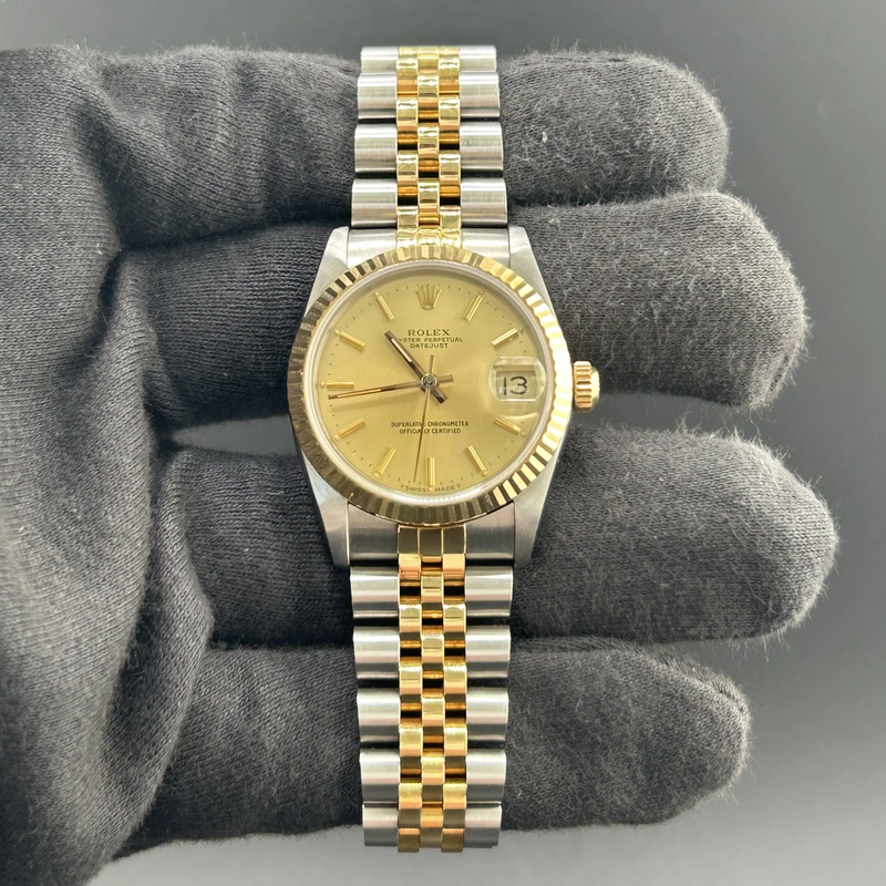 Rolex Datejust Champagne Stick Dial on D Link Jubilee Ref. 68273 Papers Open Date view 2