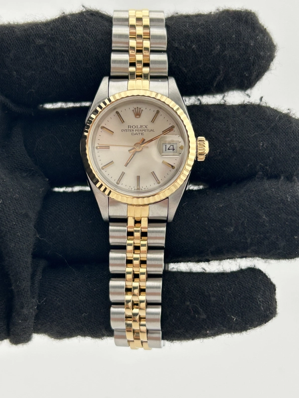 Rolex Date Silver/Gold Stick Dial on 2 Tone Jubilee D Link Bracelet Ref. 69173 1984 view 2