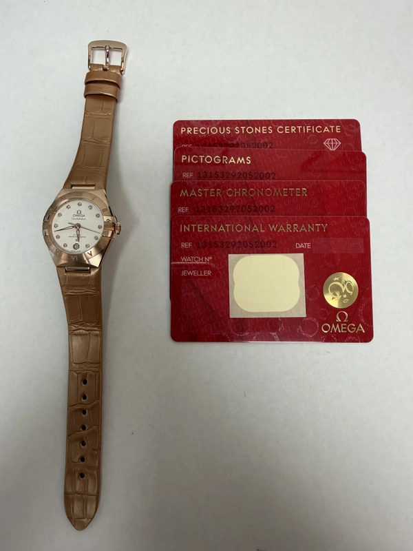 Omega Constellation Co-Axial White Diamond Dial on Leather Strap Ref. 131.53.29.20.52.002 Card Open Date view 5