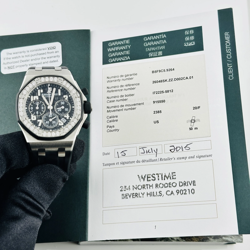 Audemars Piguet Royal Oak Offshore Chronograph Black Arabic Chrono Dial on Rubber Strap Ref. 26048SK.ZZ.D002CA.01 Papers 2015 view 7
