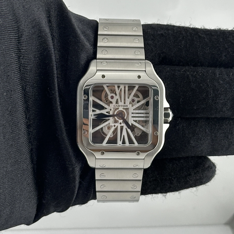 Cartier Santos Skeleton Skeleton Dial Ref. 4109 Papers Open Date view 2