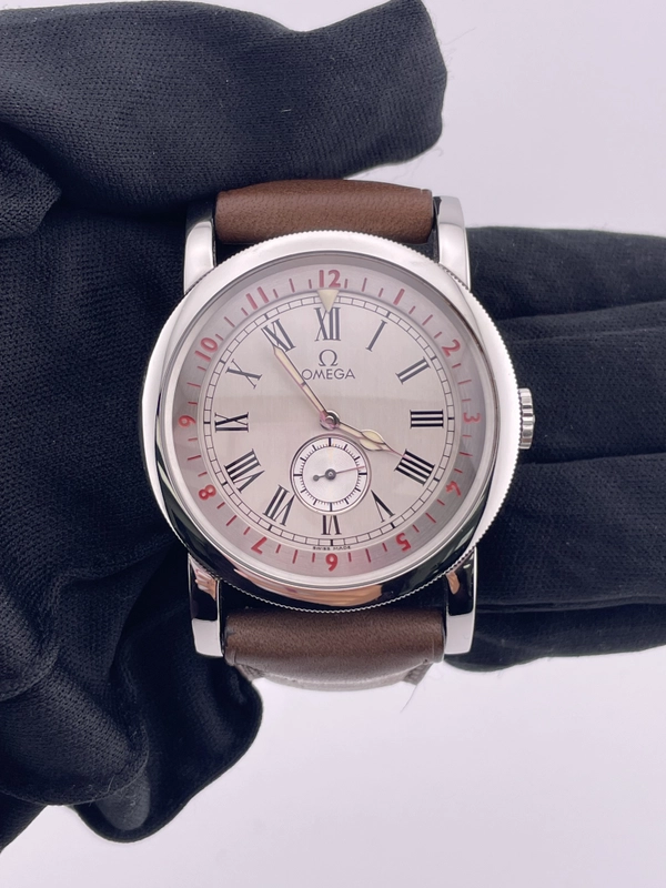 Omega Museum Silver Roman Numerals Dial on Brown Leather Strap Ref. 516.13.41.10.02.001 Complete Open Date
