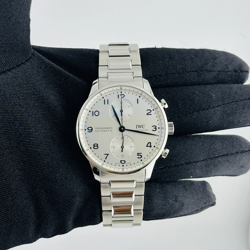 Iwc Portugieser Chronograph Silver Dial on Leather Strap Ref. IW371605 Card 2020 view 2
